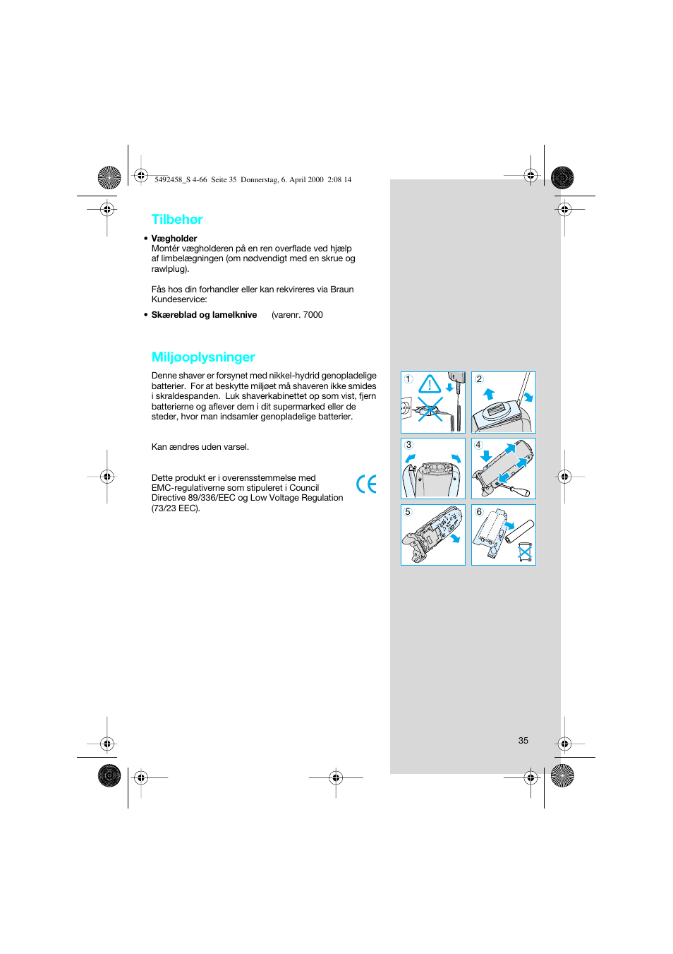 Tilbehør, Miljøoplysninger | Braun 7540 Syncro User Manual | Page 35 / 63