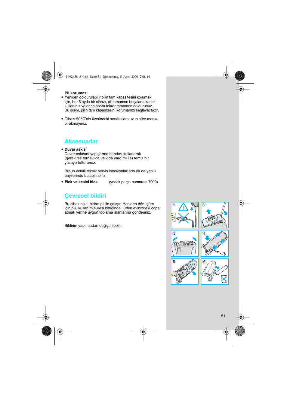 Aksesuarlar, Çevresel bildiri | Braun 7540 Syncro User Manual | Page 51 / 63