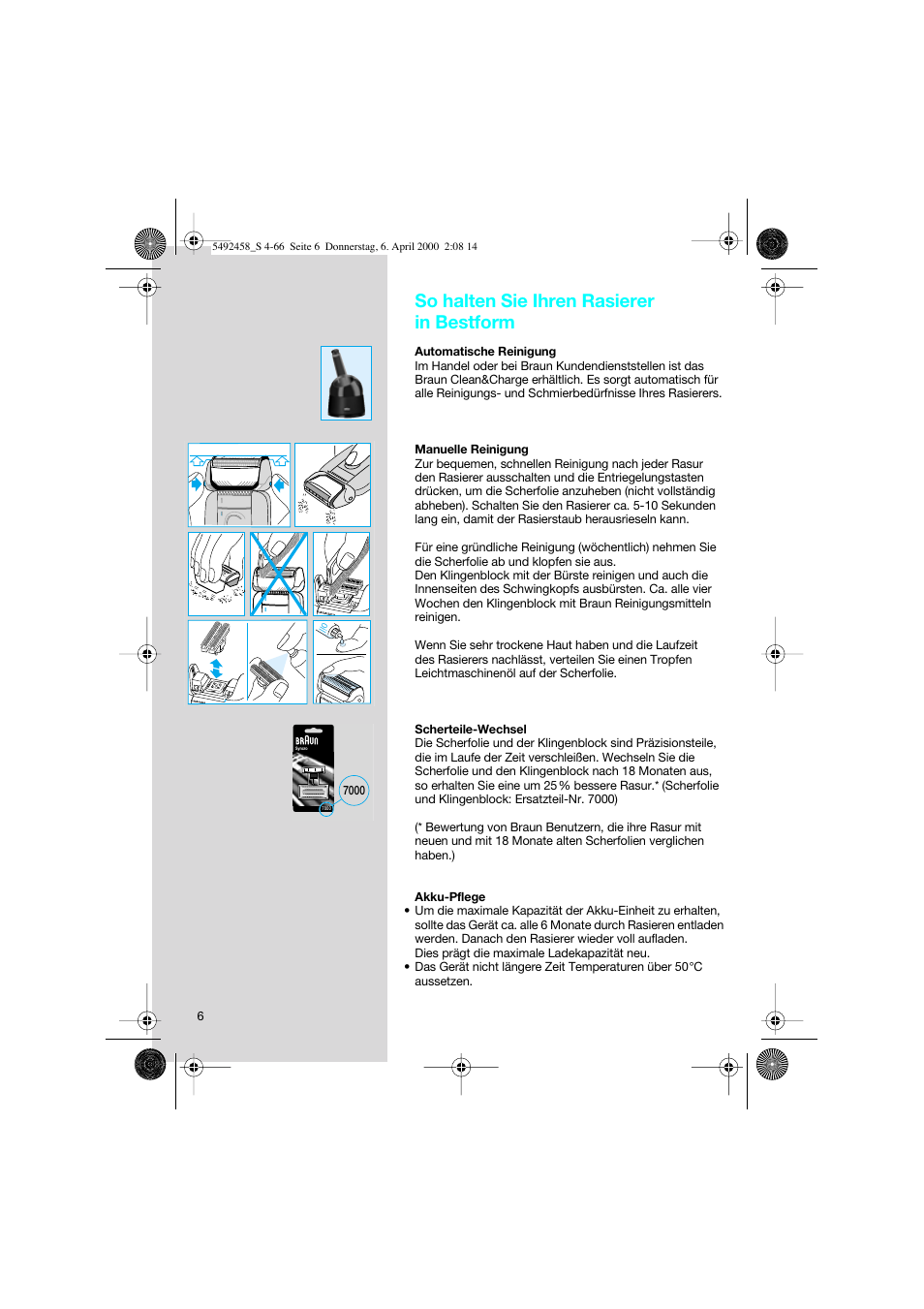 So halten sie ihren rasierer in bestform | Braun 7540 Syncro User Manual | Page 6 / 63