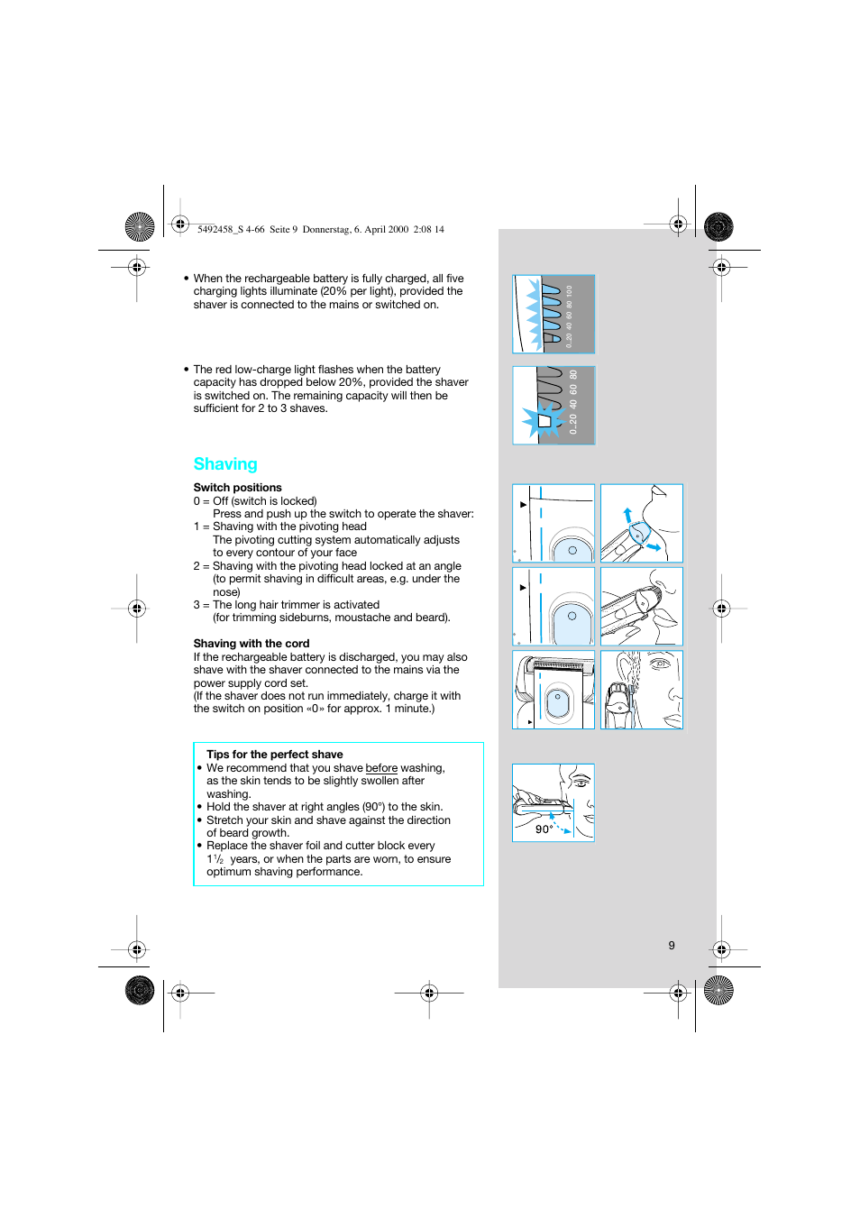 Shaving | Braun 7540 Syncro User Manual | Page 9 / 63