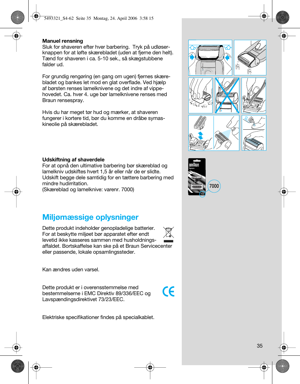 Miljømæssige oplysninger | Braun 7650 Syncro System Smart Logic User Manual | Page 35 / 60
