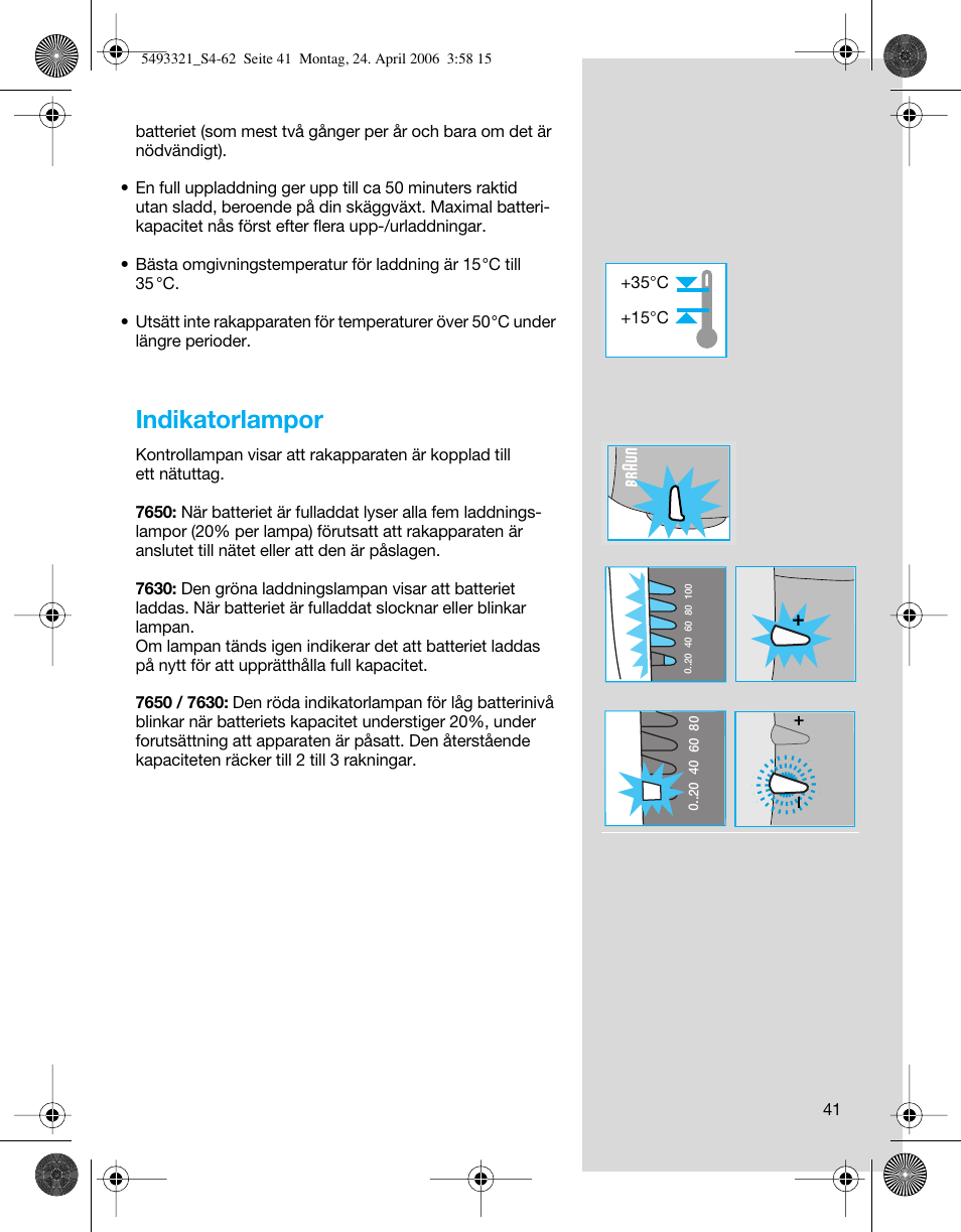 Indikatorlampor | Braun 7650 Syncro System Smart Logic User Manual | Page 41 / 60