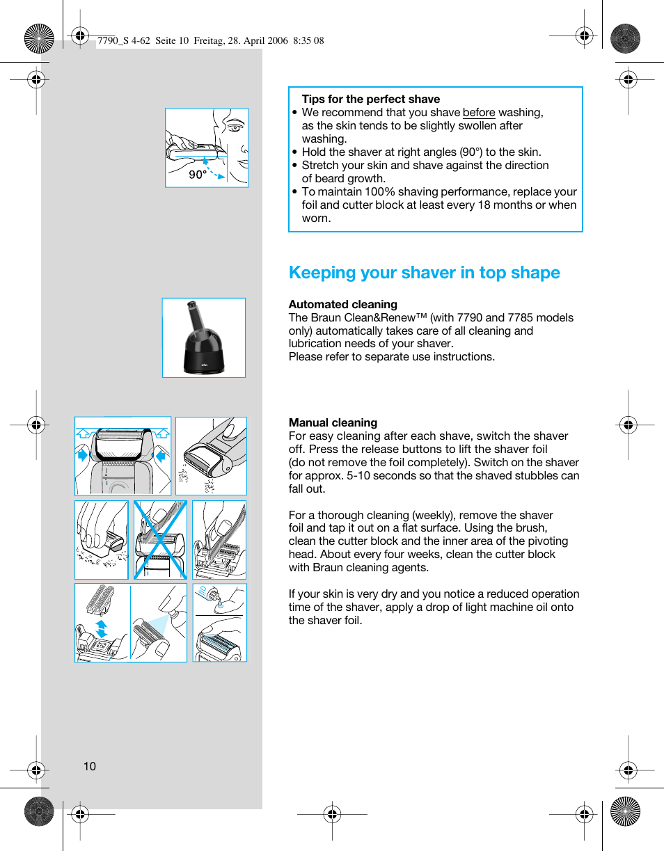 Keeping your shaver in top shape | Braun 7790 SyncroPro User Manual | Page 10 / 60
