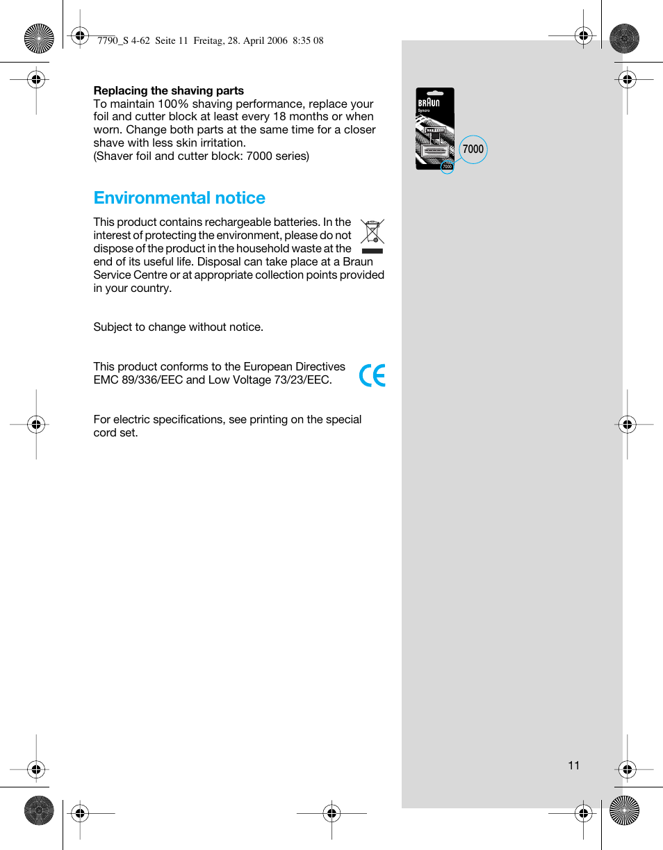 Environmental notice | Braun 7790 SyncroPro User Manual | Page 11 / 60