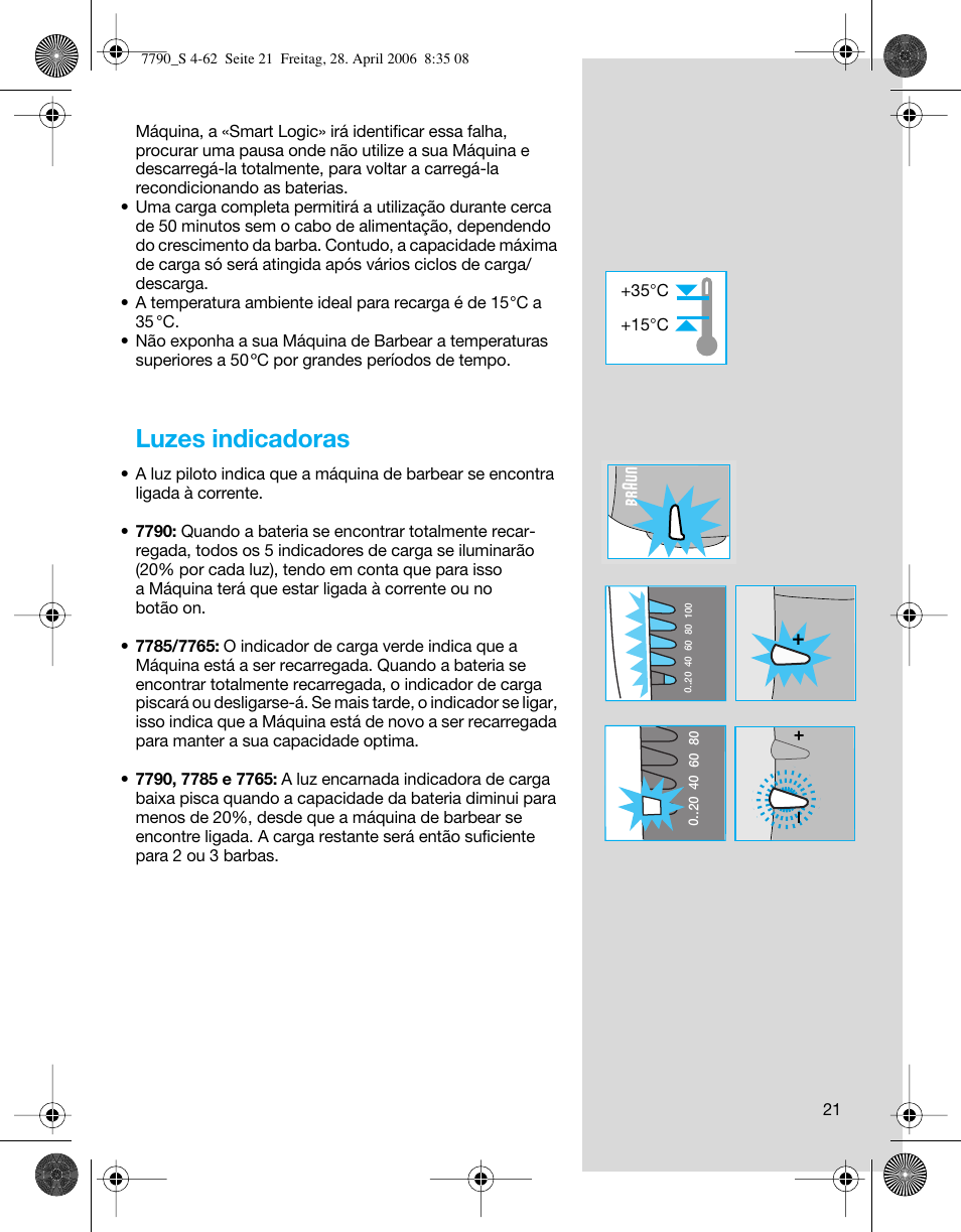 Luzes indicadoras | Braun 7790 SyncroPro User Manual | Page 21 / 60