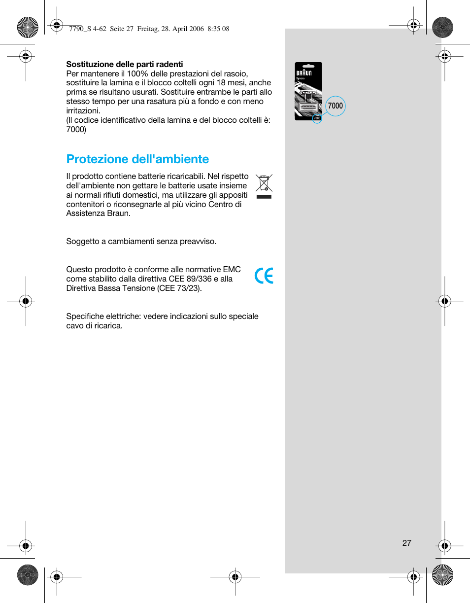 Protezione dell'ambiente | Braun 7790 SyncroPro User Manual | Page 27 / 60