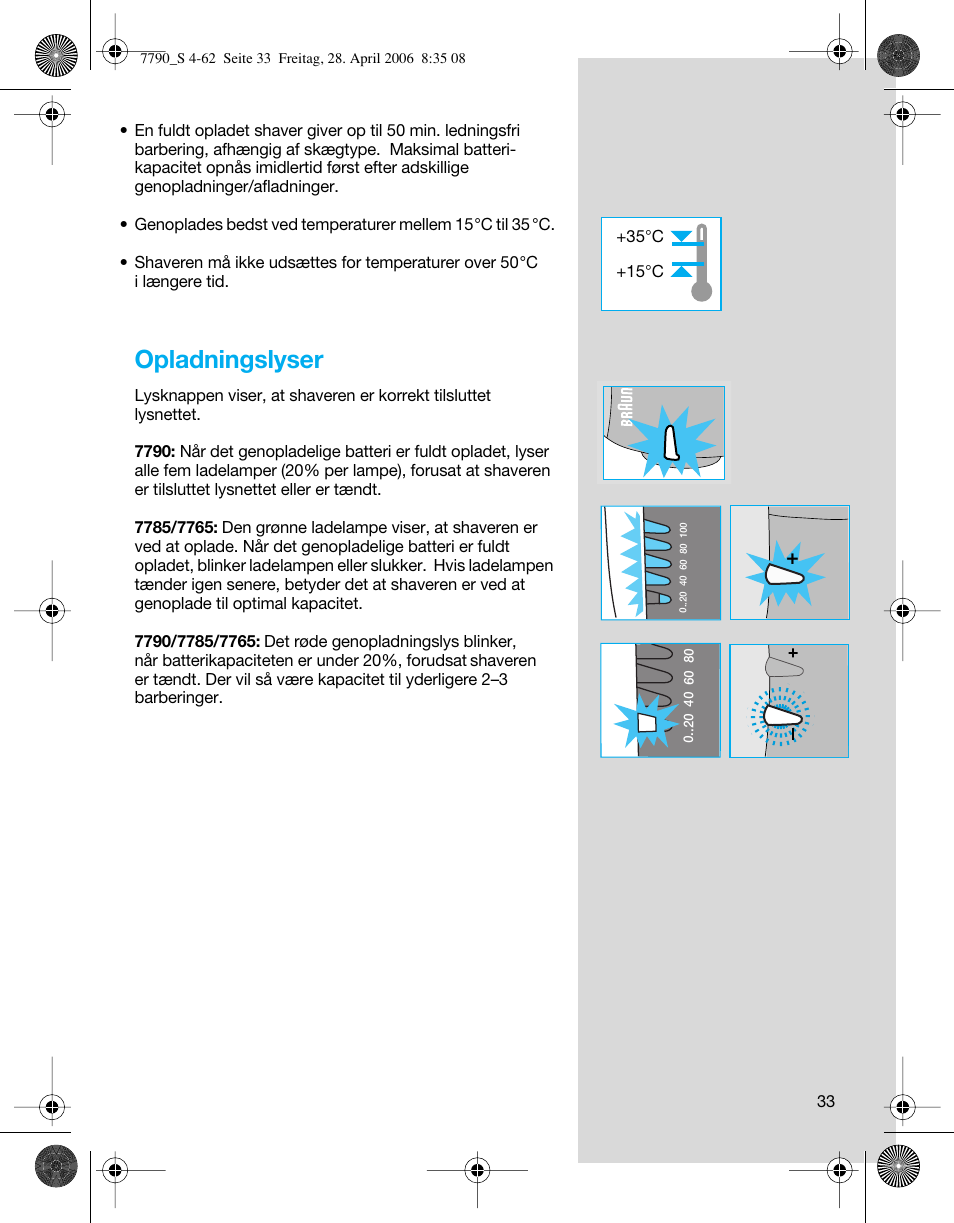 Opladningslyser | Braun 7790 SyncroPro User Manual | Page 33 / 60