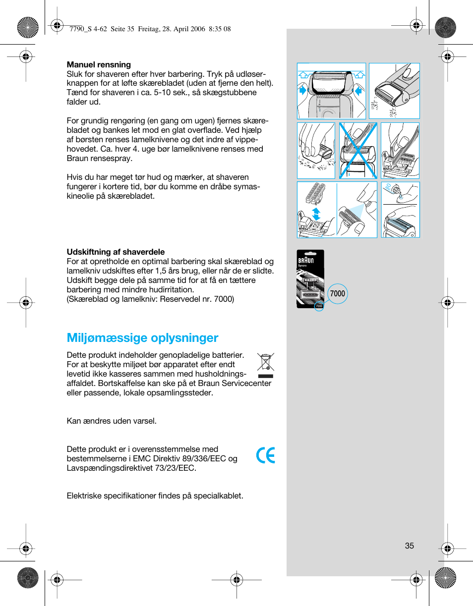 Miljømæssige oplysninger | Braun 7790 SyncroPro User Manual | Page 35 / 60