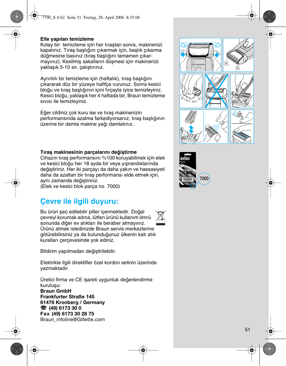 Çevre ile ilgili duyuru | Braun 7790 SyncroPro User Manual | Page 51 / 60