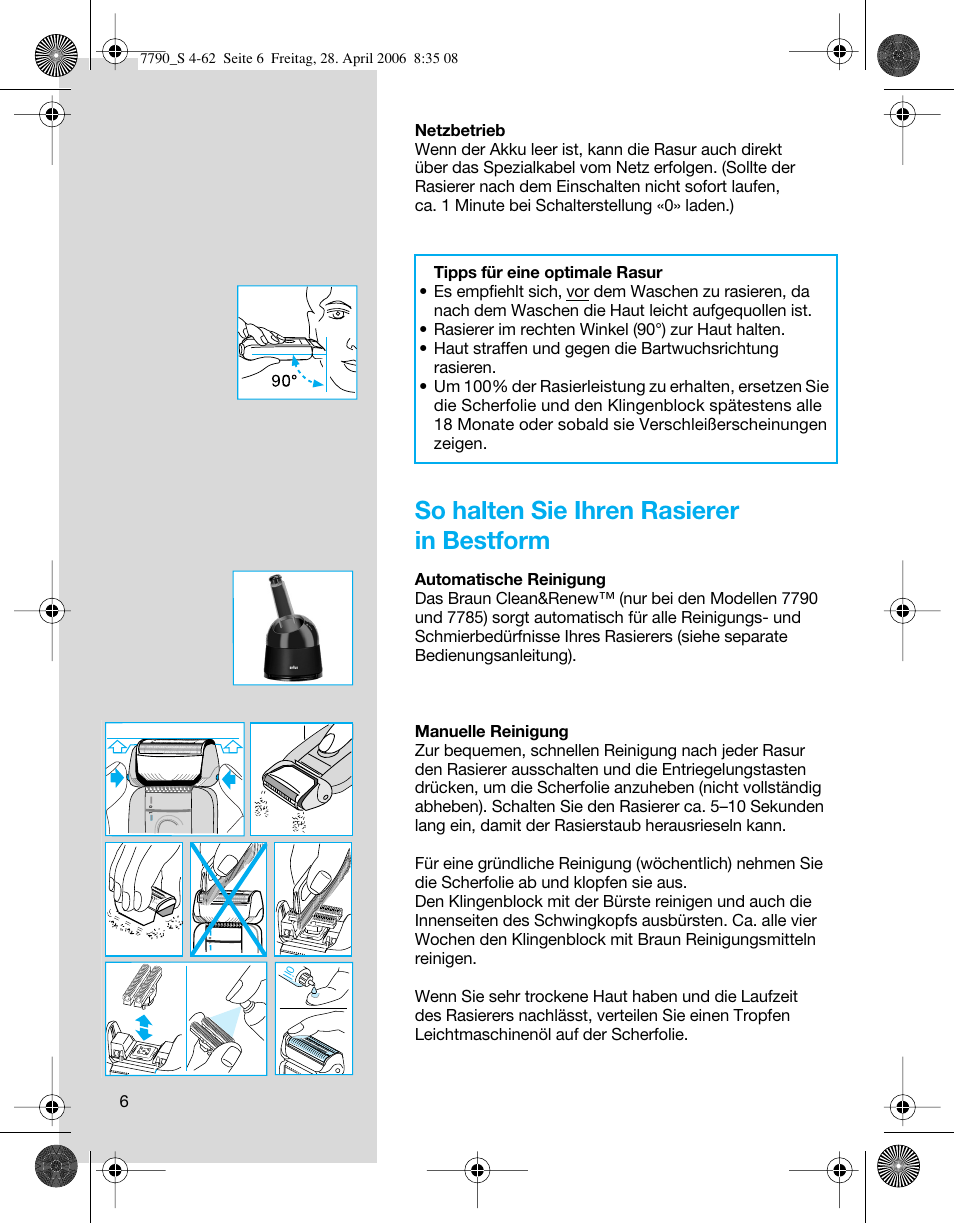 So halten sie ihren rasierer in bestform | Braun 7790 SyncroPro User Manual | Page 6 / 60