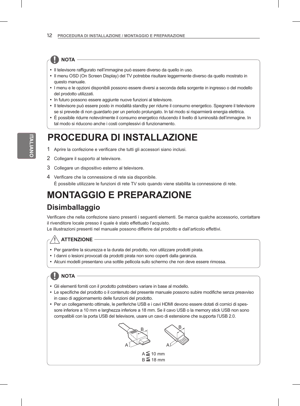 Procedura di installazione, Montaggio e preparazione, Disimballaggio | LG 55LM960V User Manual | Page 102 / 262