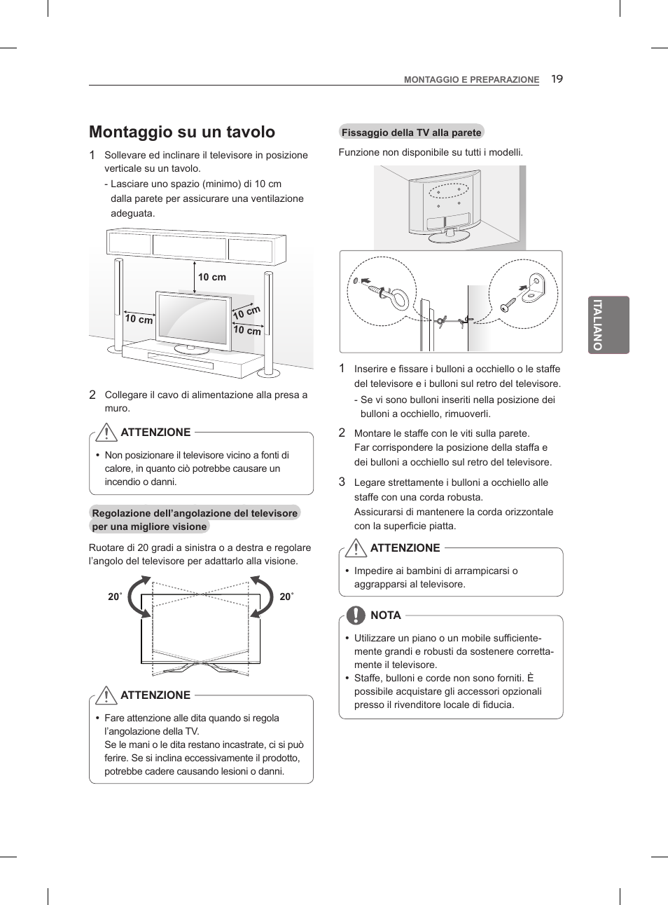 Montaggio su un tavolo | LG 55LM960V User Manual | Page 109 / 262