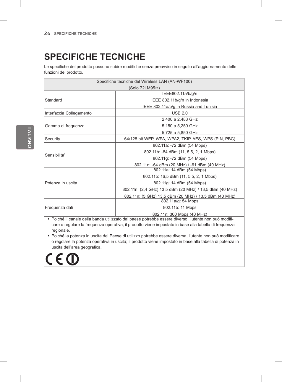 Specifiche tecniche | LG 55LM960V User Manual | Page 116 / 262