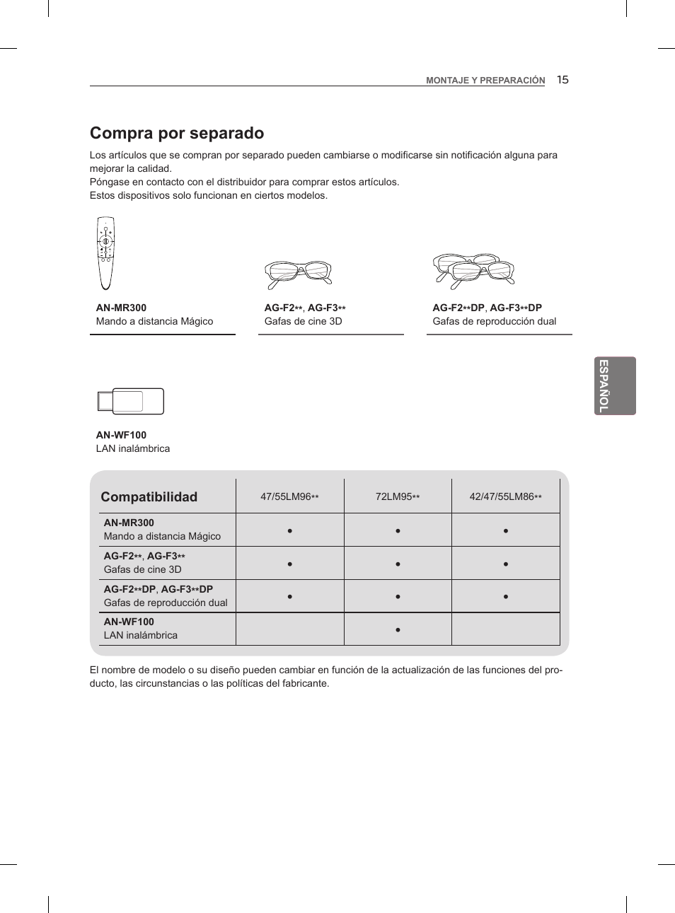 Compra por separado | LG 55LM960V User Manual | Page 137 / 262