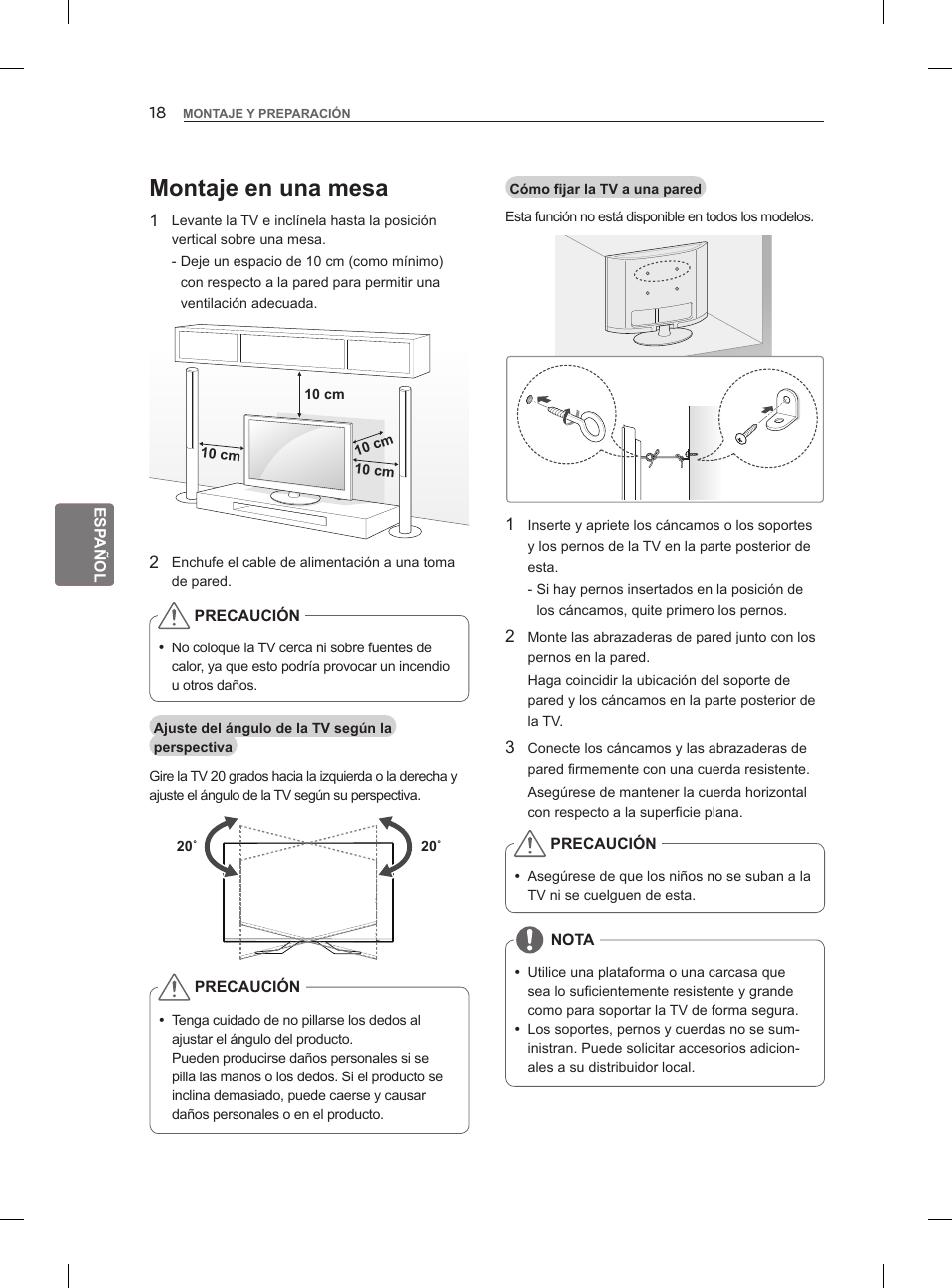 Montaje en una mesa | LG 55LM960V User Manual | Page 140 / 262