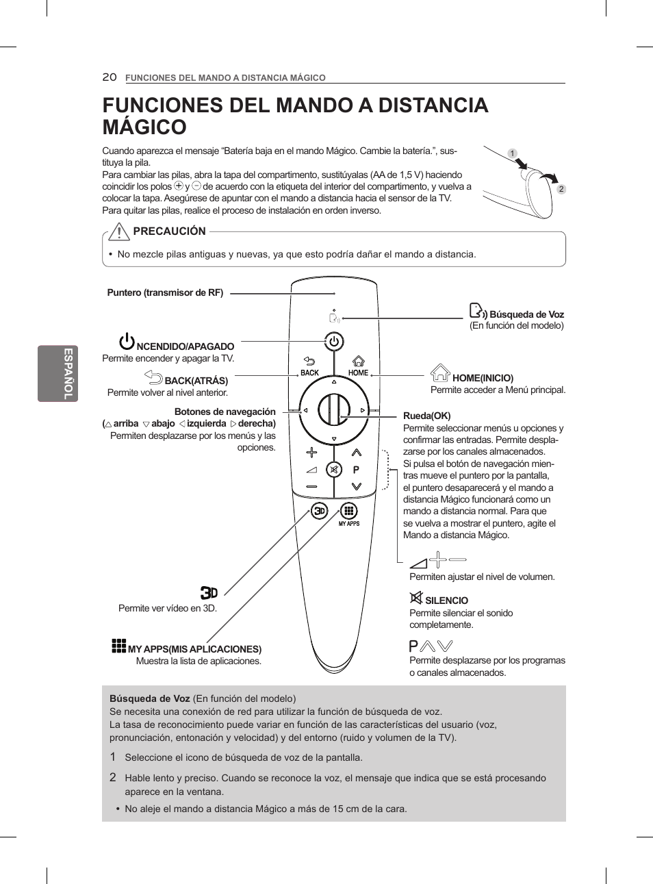 Funciones del mando a distancia mágico | LG 55LM960V User Manual | Page 142 / 262