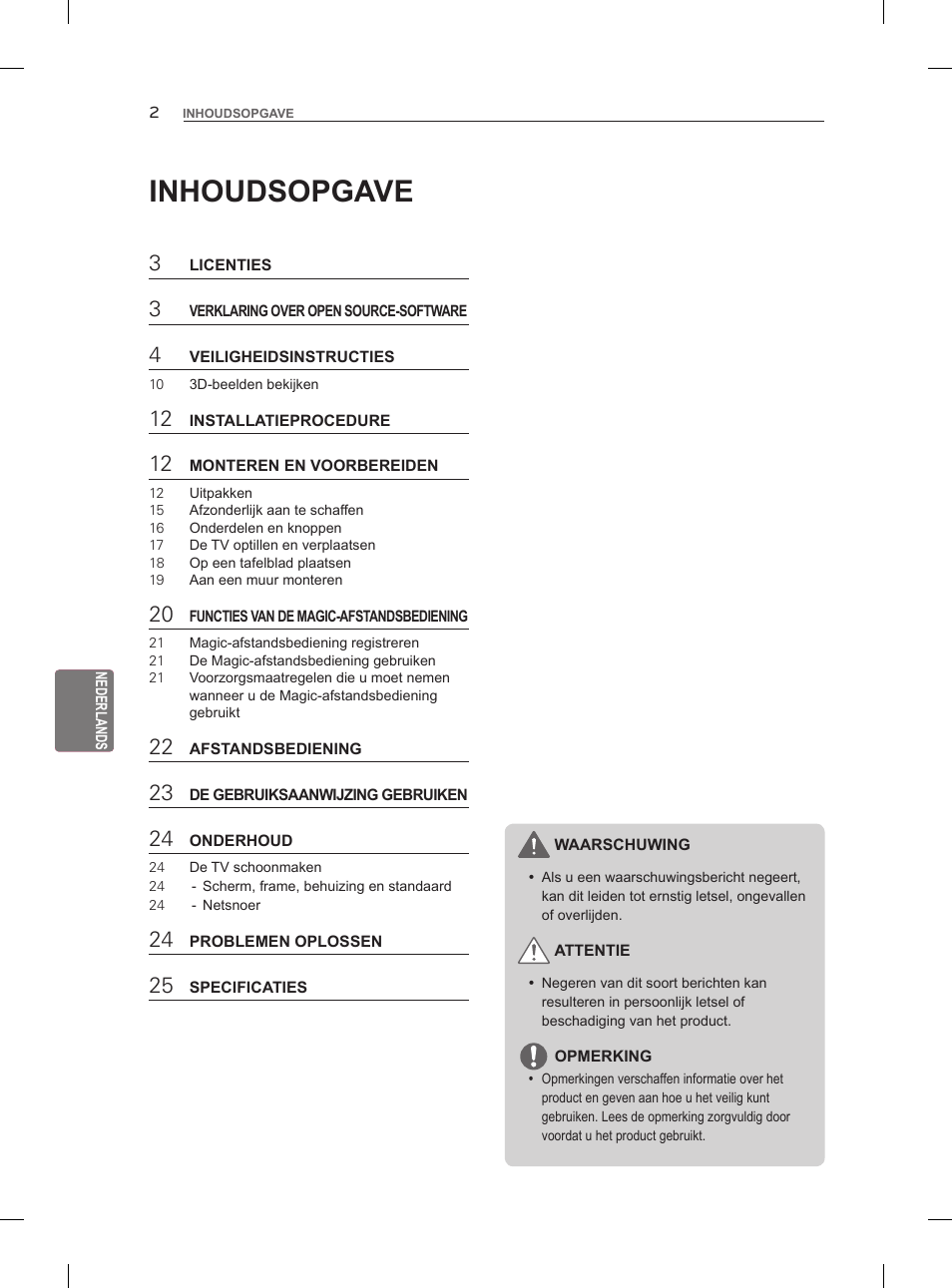 Inhoudsopgave | LG 55LM960V User Manual | Page 176 / 262