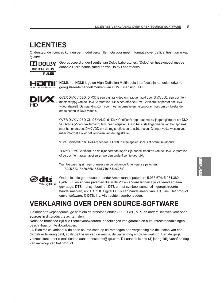 Licenties, Verklaring over open source-software | LG 55LM960V User Manual | Page 177 / 262