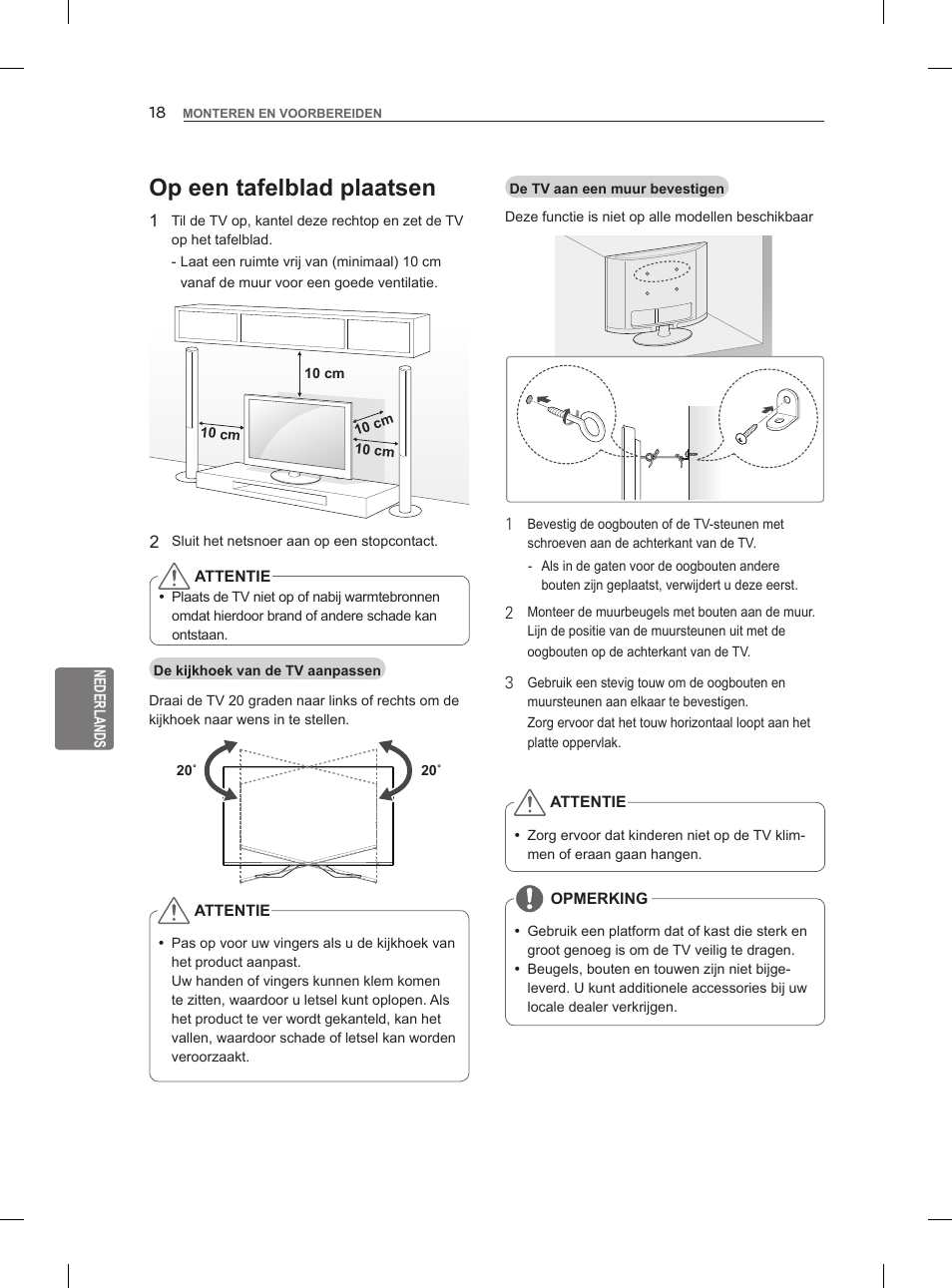 Op een tafelblad plaatsen | LG 55LM960V User Manual | Page 192 / 262