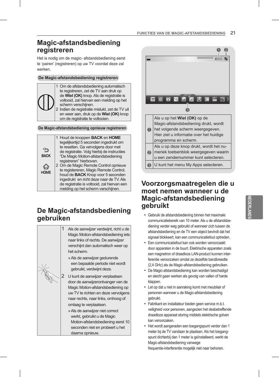 Magic-afstandsbediening registreren, De magic-afstandsbediening gebruiken | LG 55LM960V User Manual | Page 195 / 262
