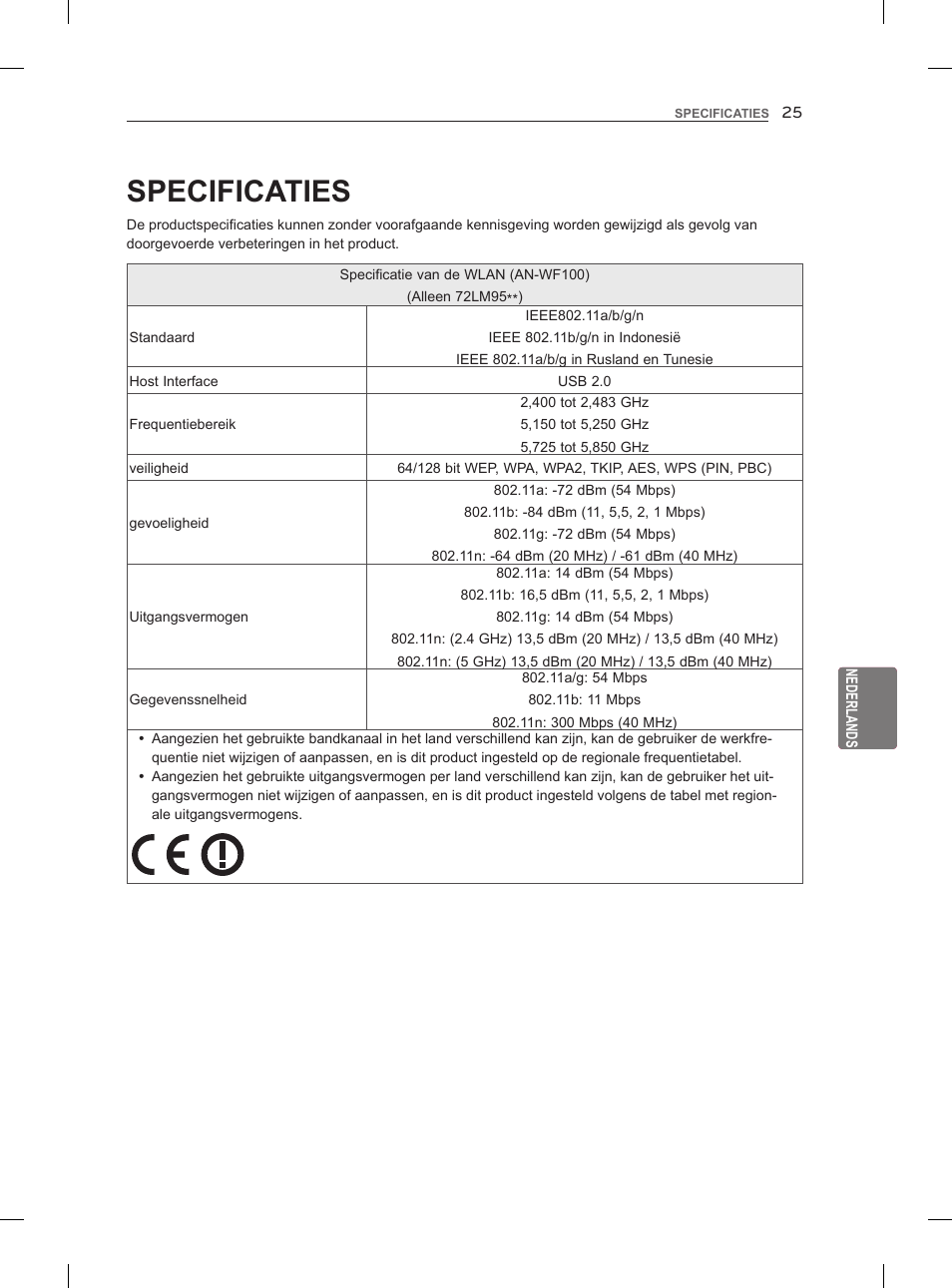 Specificaties | LG 55LM960V User Manual | Page 199 / 262