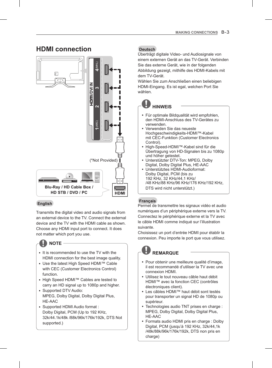 Hdmi connection | LG 55LM960V User Manual | Page 229 / 262