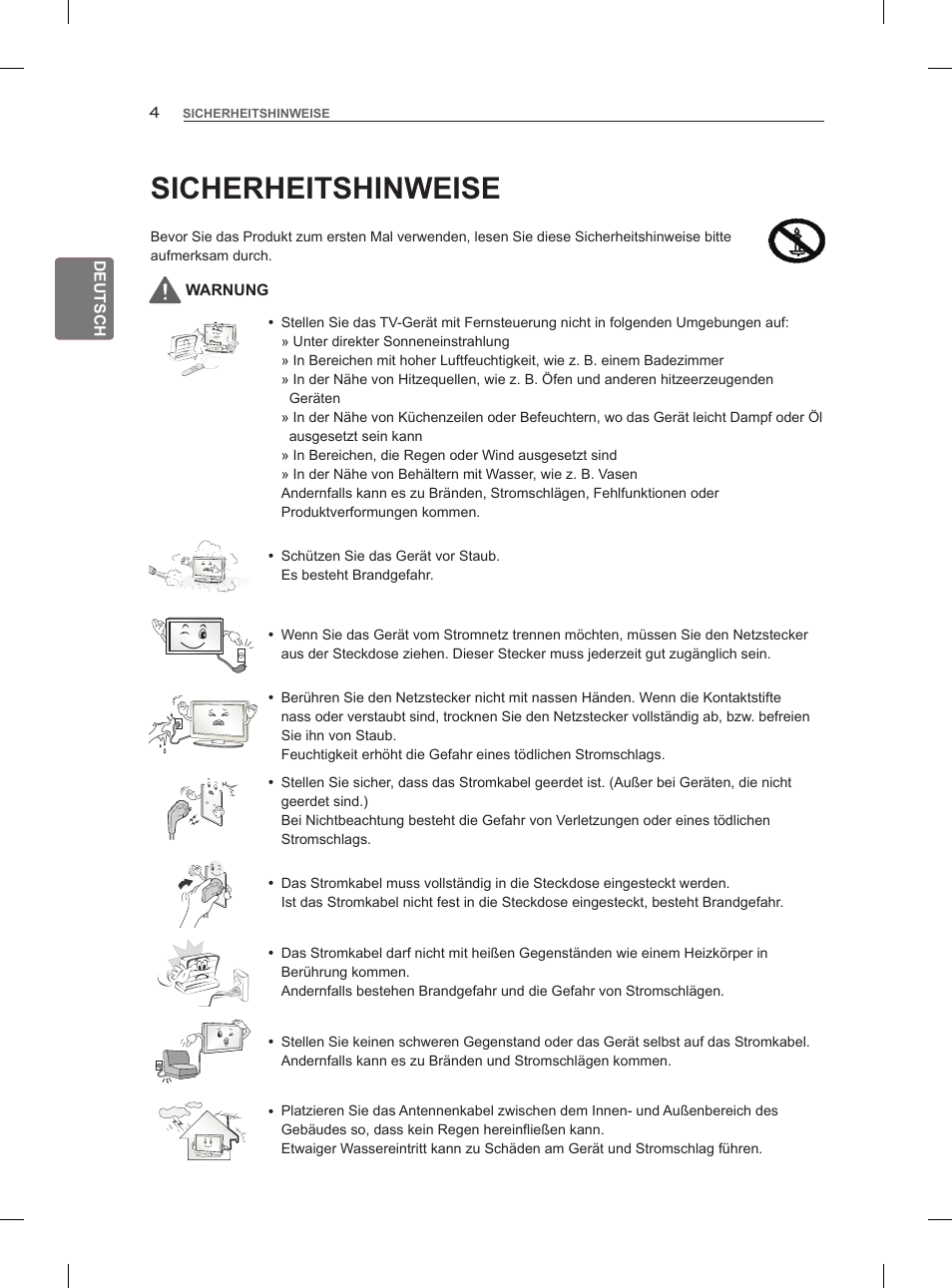 Sicherheitshinweise | LG 55LM960V User Manual | Page 42 / 262