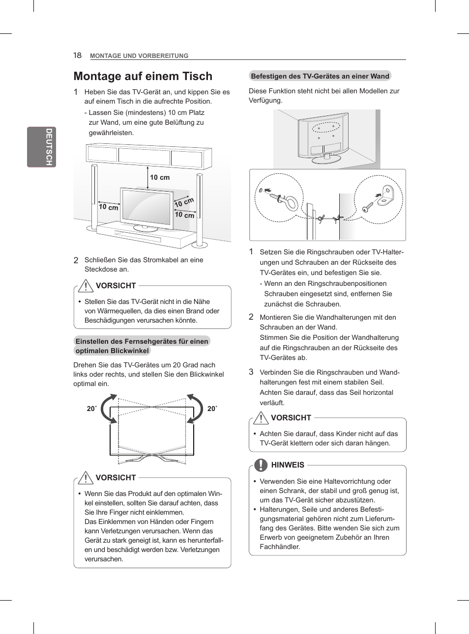 Montage auf einem tisch | LG 55LM960V User Manual | Page 56 / 262