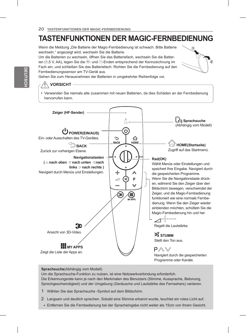 Tastenfunktionen der magic-fernbedienung | LG 55LM960V User Manual | Page 58 / 262