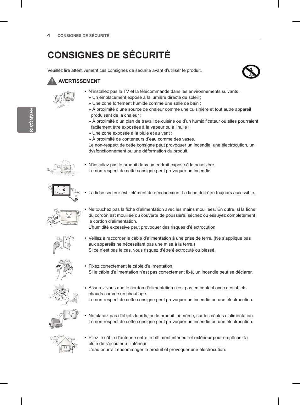 Consignes de sécurité | LG 55LM960V User Manual | Page 68 / 262