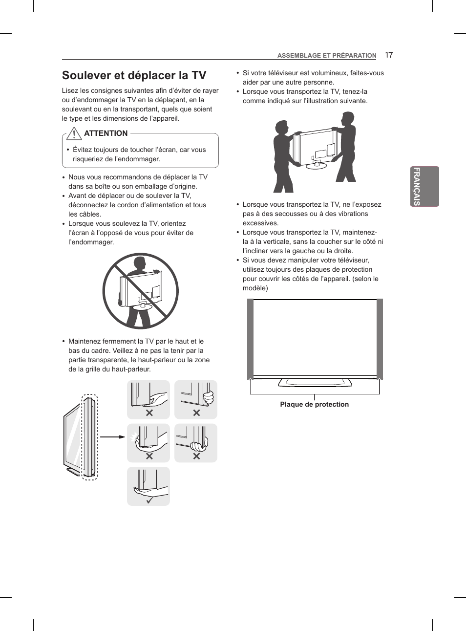 Soulever et déplacer la tv | LG 55LM960V User Manual | Page 81 / 262