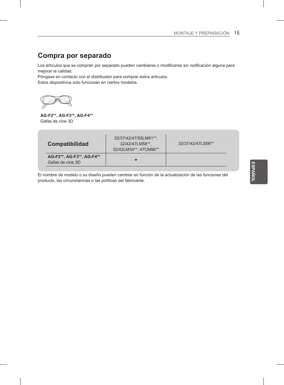 Compra por separado | LG 55LM615S User Manual | Page 123 / 261