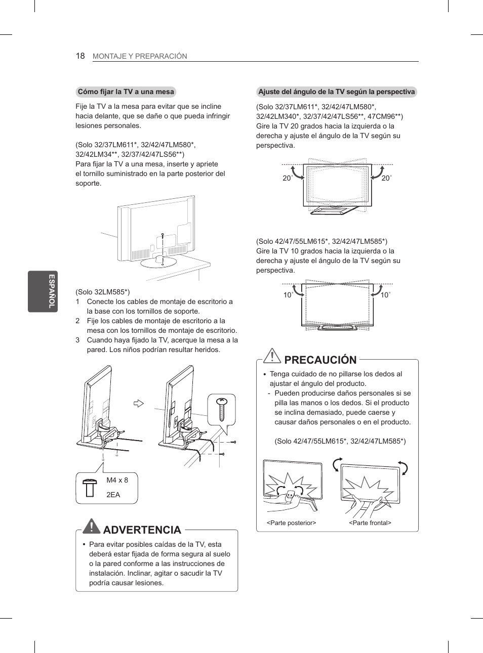 Advertencia, Precaución | LG 55LM615S User Manual | Page 126 / 261