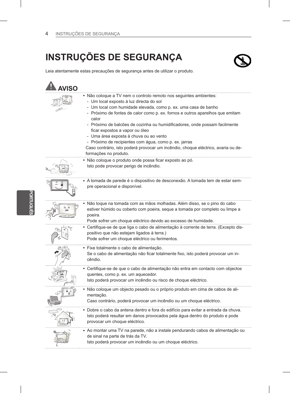 Instruções de segurança, Aviso | LG 55LM615S User Manual | Page 136 / 261