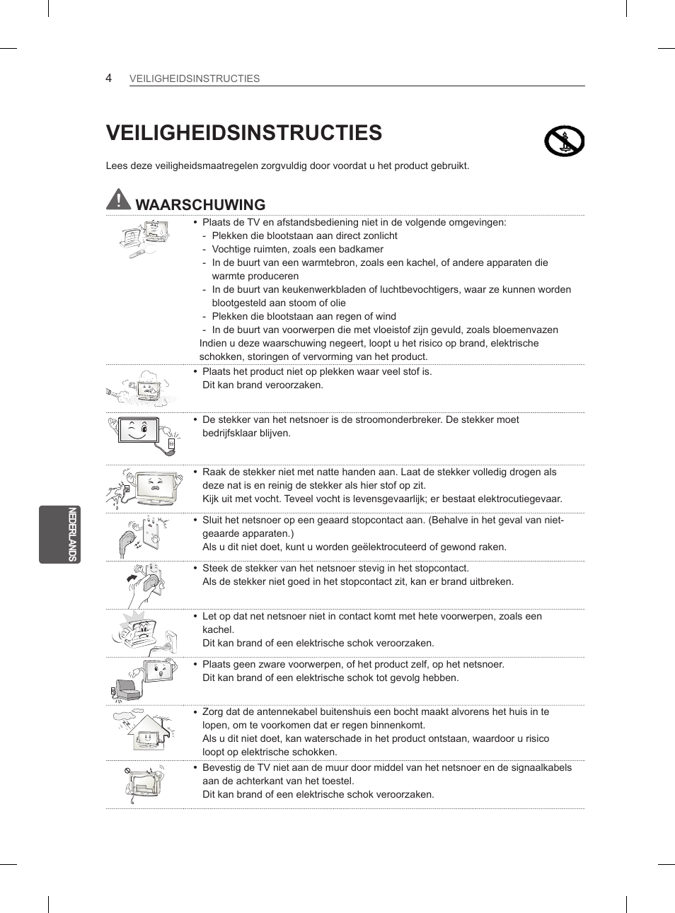 Veiligheidsinstructies, Waarschuwing | LG 55LM615S User Manual | Page 160 / 261