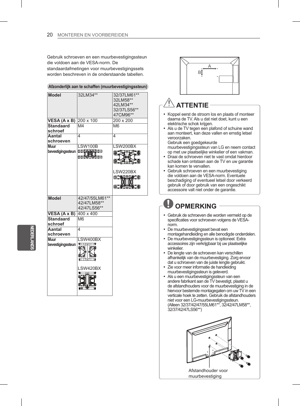 Attentie, Opmerking | LG 55LM615S User Manual | Page 176 / 261