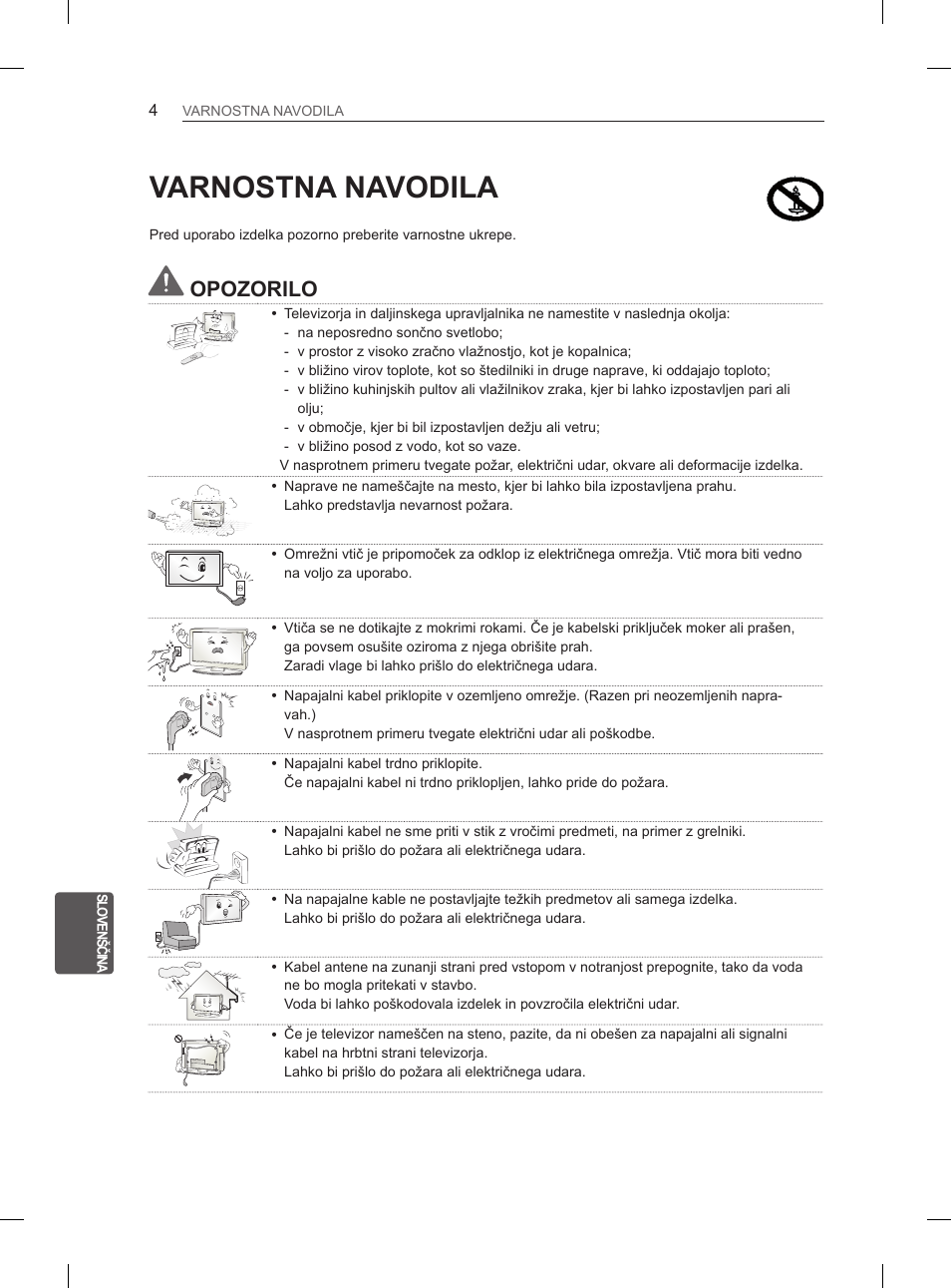 Varnostna navodila, Opozorilo | LG 55LM615S User Manual | Page 208 / 261