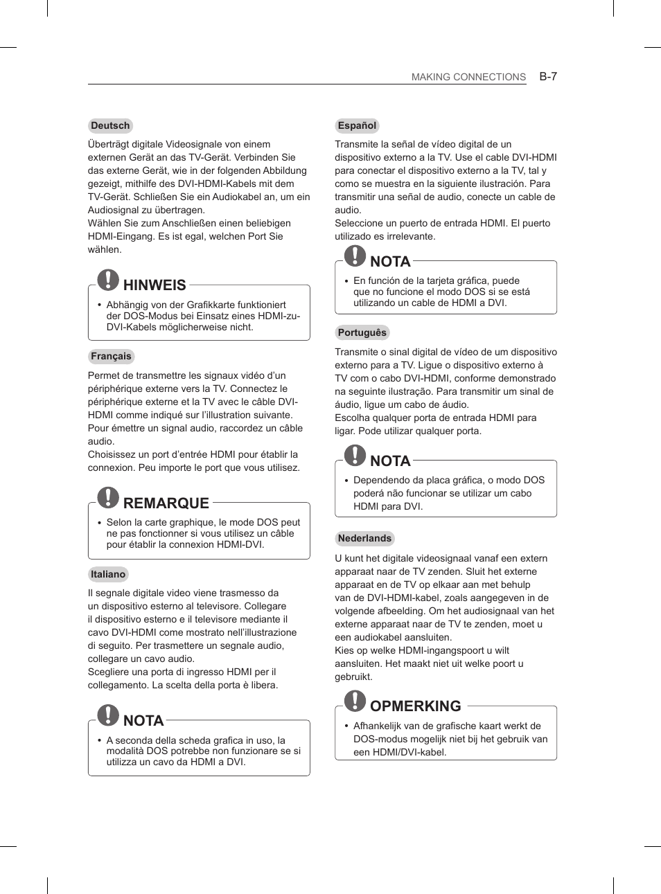 Hinweis, Remarque, Nota | Opmerking | LG 55LM615S User Manual | Page 235 / 261