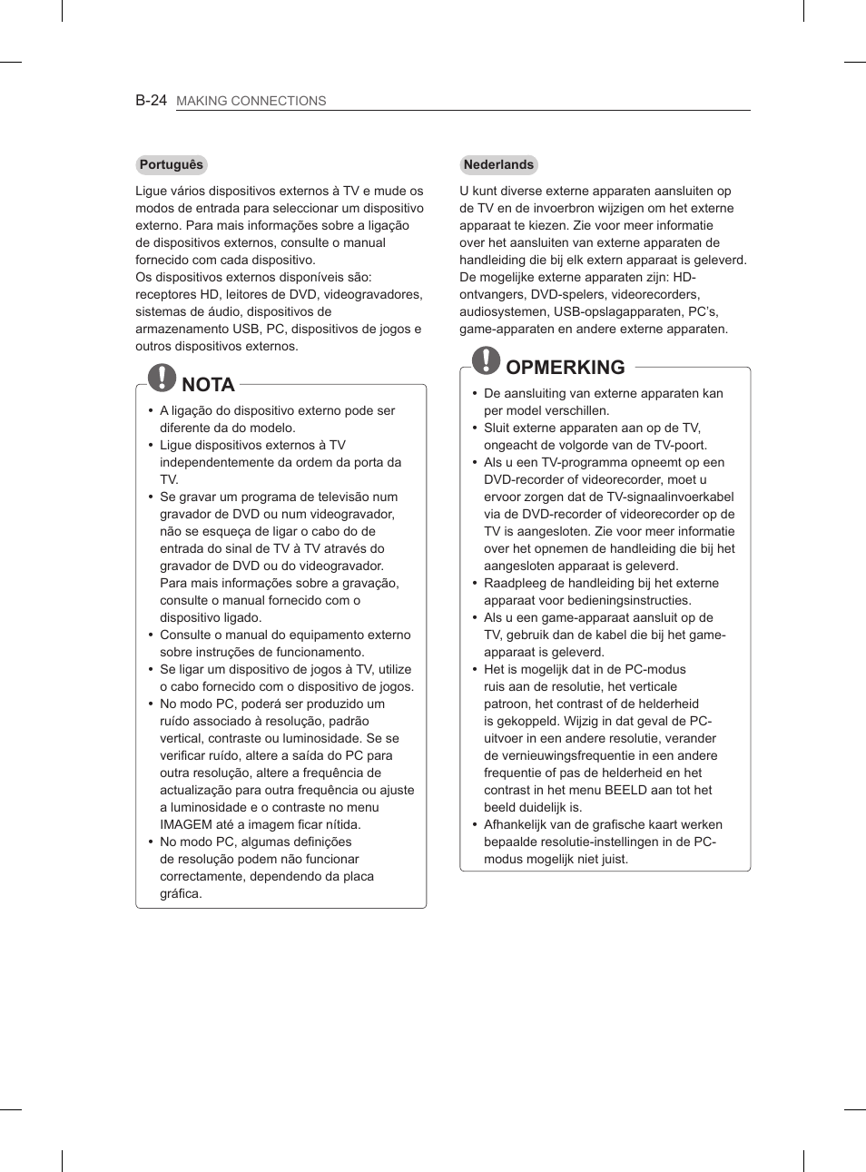 Nota, Opmerking | LG 55LM615S User Manual | Page 252 / 261