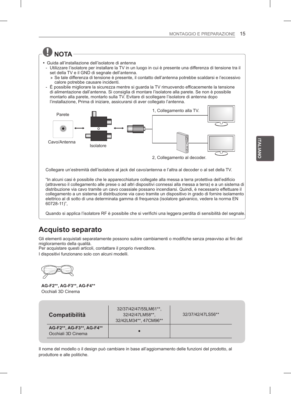 Acquisto separato, Nota, Compatibilità | LG 55LM615S User Manual | Page 93 / 261