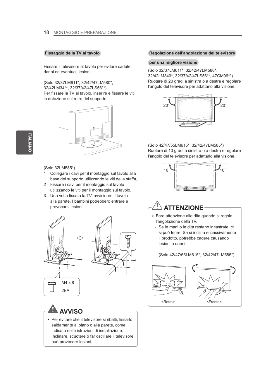 Avviso, Attenzione | LG 55LM615S User Manual | Page 96 / 261