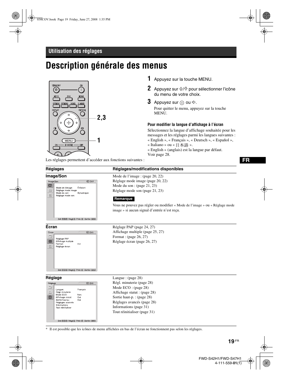 Description générale des menus | LG LS47F User Manual | Page 111 / 304