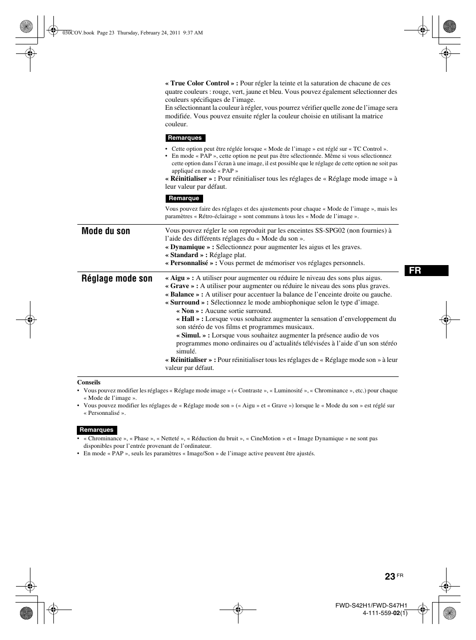 Mode du son, Réglage mode son | LG LS47F User Manual | Page 115 / 304