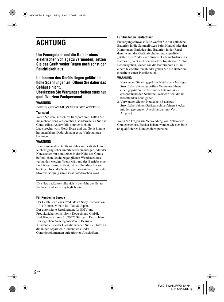 Achtung | LG LS47F User Manual | Page 136 / 304