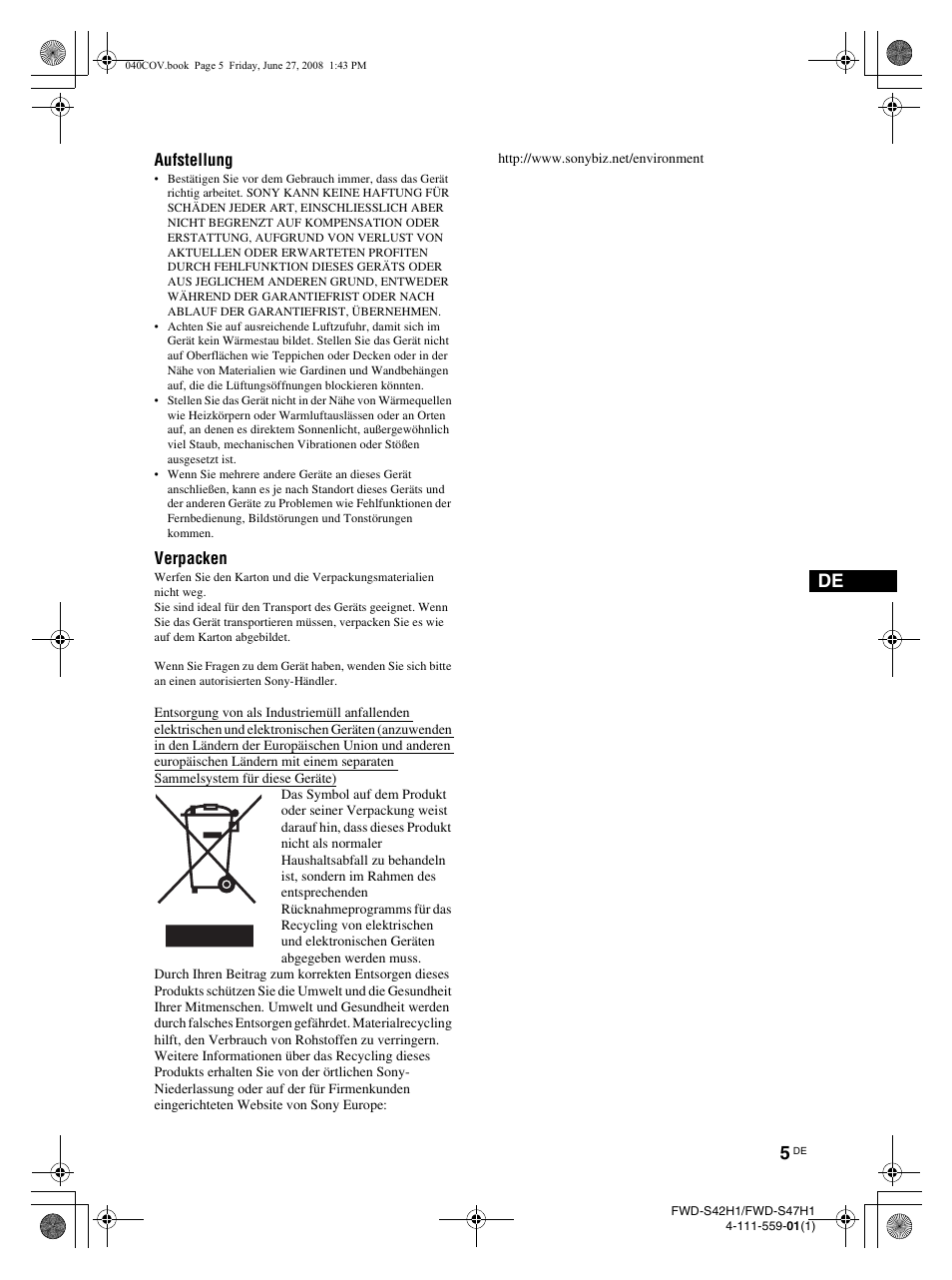 Aufstellung, Verpacken | LG LS47F User Manual | Page 139 / 304