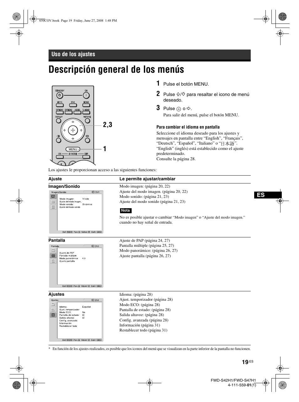 Descripción general de los menús | LG LS47F User Manual | Page 197 / 304