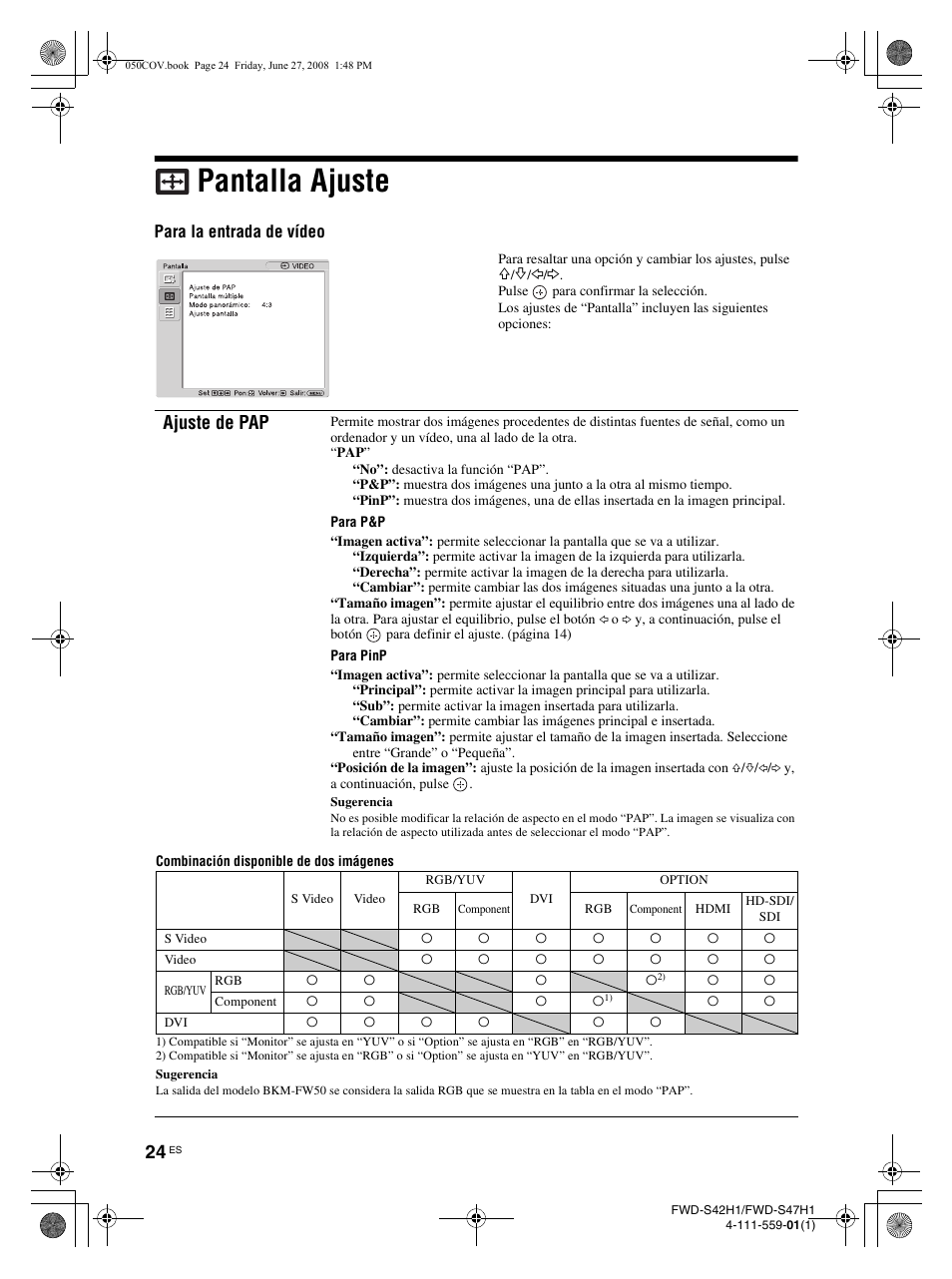 Pantalla ajuste, Ajuste de pap | LG LS47F User Manual | Page 202 / 304