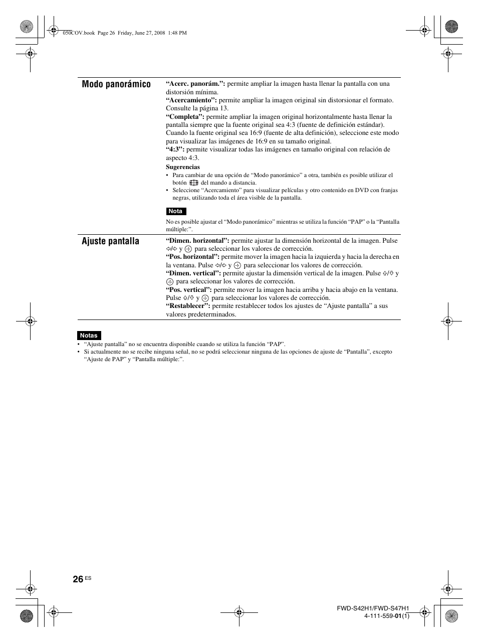 Modo panorámico, Ajuste pantalla | LG LS47F User Manual | Page 204 / 304
