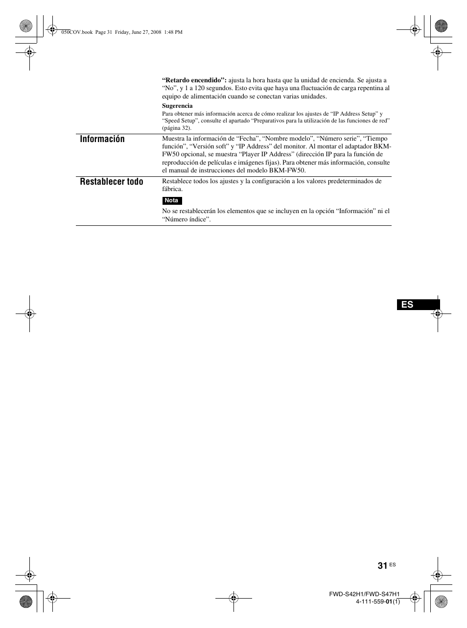 Información, Restablecer todo | LG LS47F User Manual | Page 209 / 304