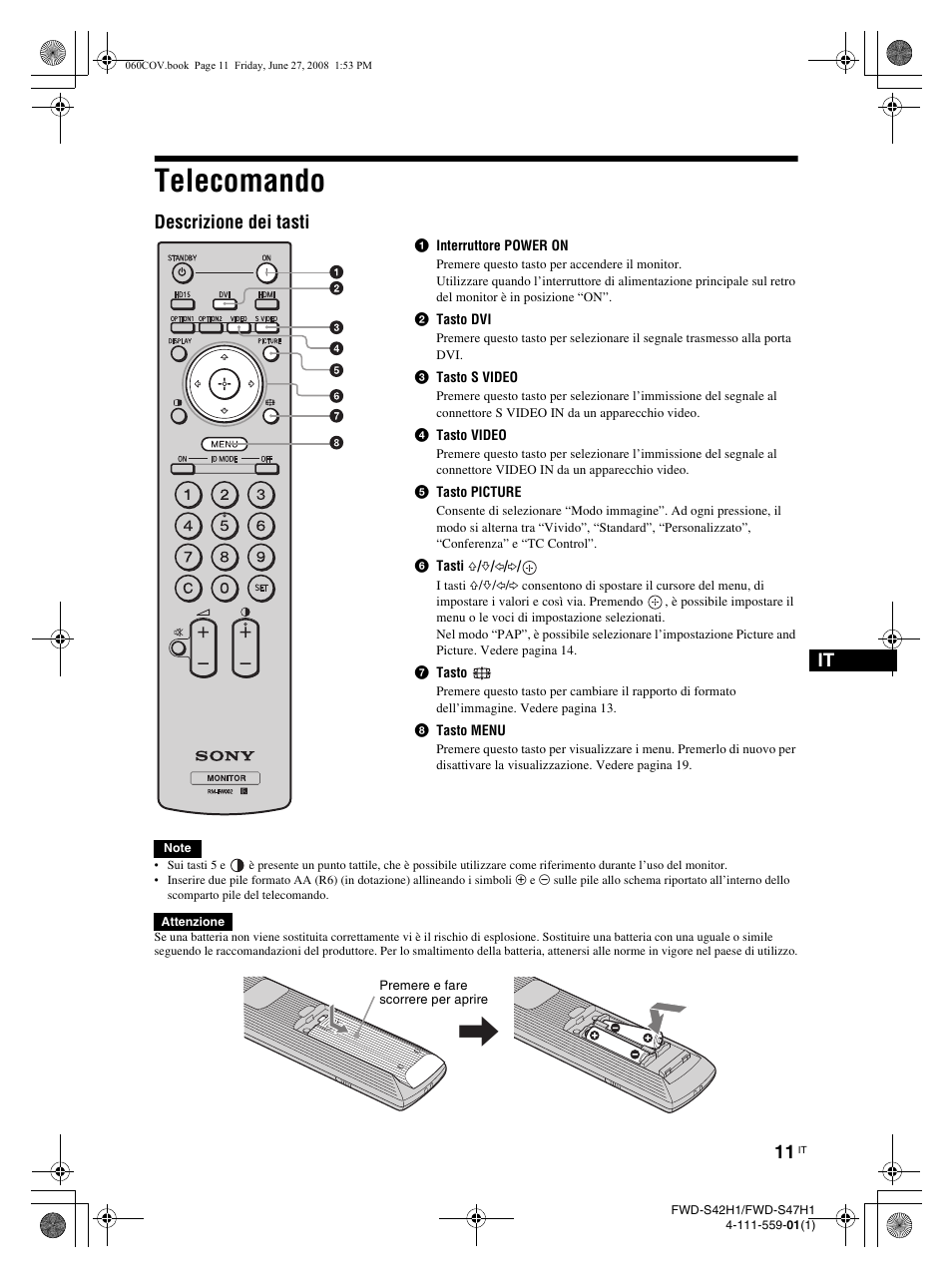 Telecomando, Descrizione dei tasti | LG LS47F User Manual | Page 231 / 304